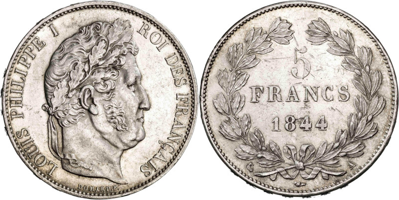 Francia. 1844. Luis Felipe I. A (París). 5 francos. (KM. 749.2). Rayitas. AG. 24...