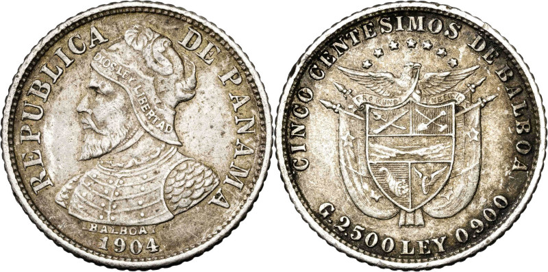 Panamá. 1904. 5 centésimos. (KM. 2). AG. 2,53 g. MBC+.