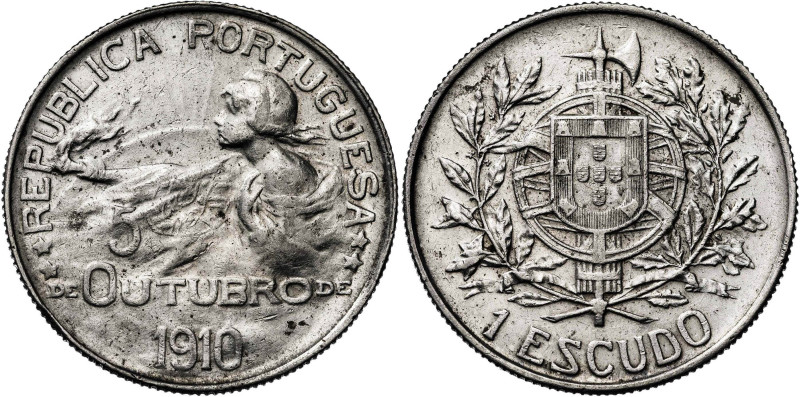 Portugal. 1910. 1 escudo. (KM. 560). Nacimiento de la República. AG. 24,98 g. MB...