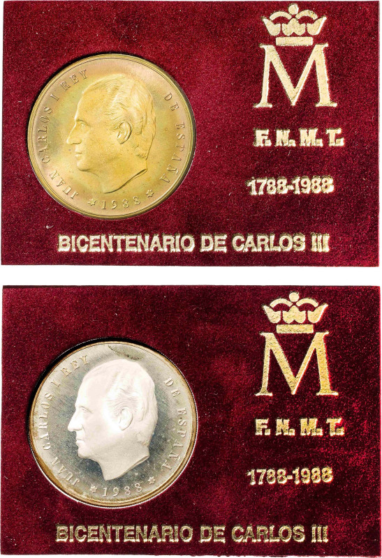 1988. Juan Carlos I. Bicentenario de Carlos III. En expositor de la FNMT, con ce...