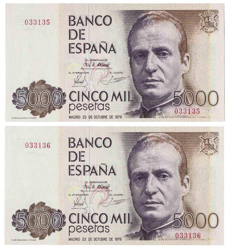 1979. 5000 pesetas. (Ed. 478). 23 de octubre, Juan Carlos I. Pareja correlativa,...