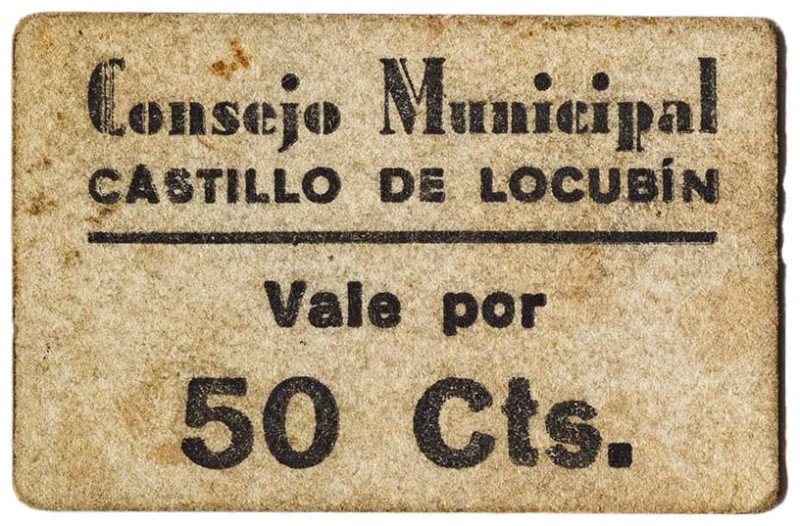 Castillo de Locubín (Jaén). 50 céntimos. (KG. 267) (RGH. 1813). Cartón. Manchita...