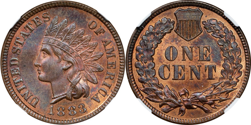 1883 Indian Cent. MS-64 RB (NGC).
PCGS# 2146. NGC ID: 228A.