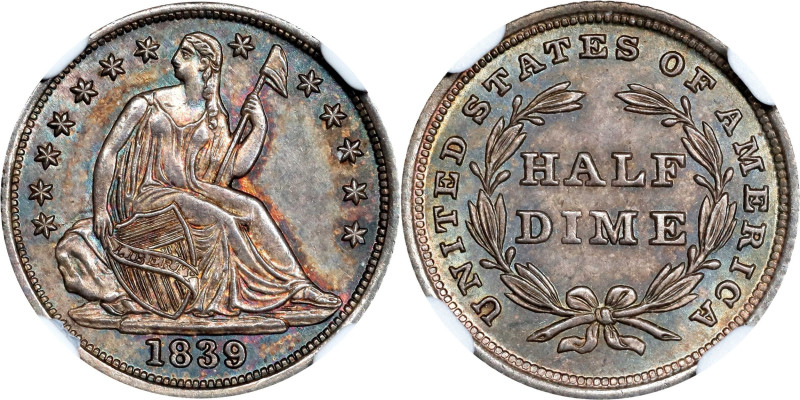 1839 Liberty Seated Half Dime. No Drapery. MS-64 (NGC).
PCGS# 4319. NGC ID: 232...