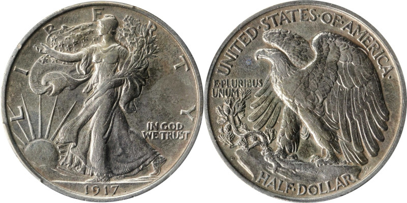 1917-D Walking Liberty Half Dollar. Reverse Mintmark. AU Details--Cleaned (PCGS)...