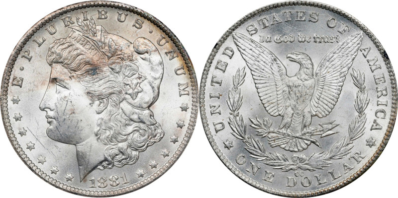 1881-CC GSA Morgan Silver Dollar. Mint State (Uncertified).
The original box an...