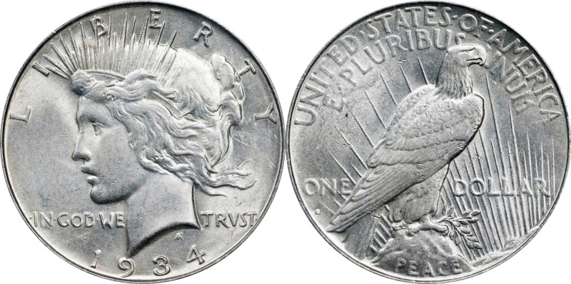 1934-D Peace Silver Dollar. VAM-3. Top 50 Variety. Doubled Die Obverse, Medium D...