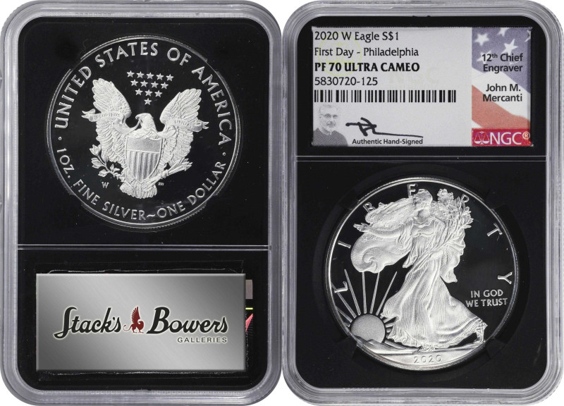 Lot of (3) 2020-W Silver Eagles. First Day. Proof-70 Ultra Cameo (NGC). Chief En...