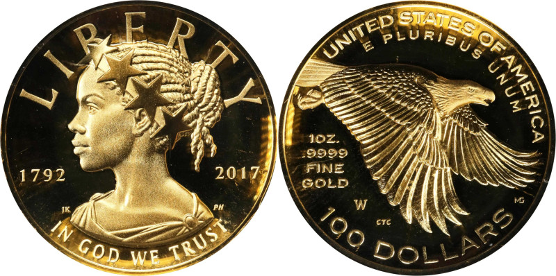 2017-W American Liberty High Relief $100 Gold Coin. Proof-70 Deep Cameo (PCGS)....