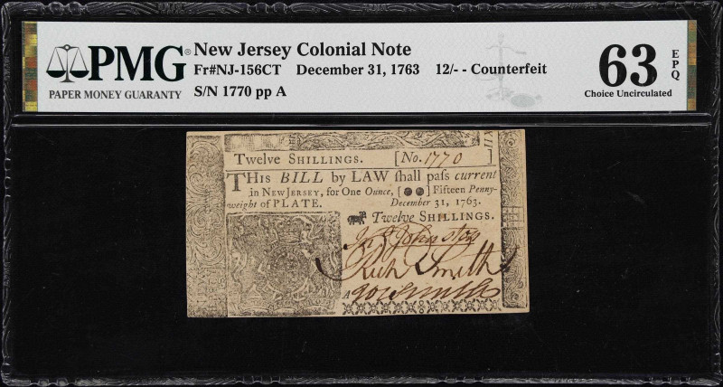 NJ-156CT. New Jersey. December 31, 1763. 12 Shillings. PMG Choice Uncirculated 6...