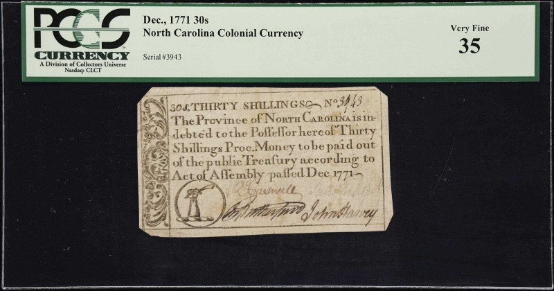 NC-140. North Carolina. December, 1771. 30 Shillings. PCGS Currency Very Fine 35...