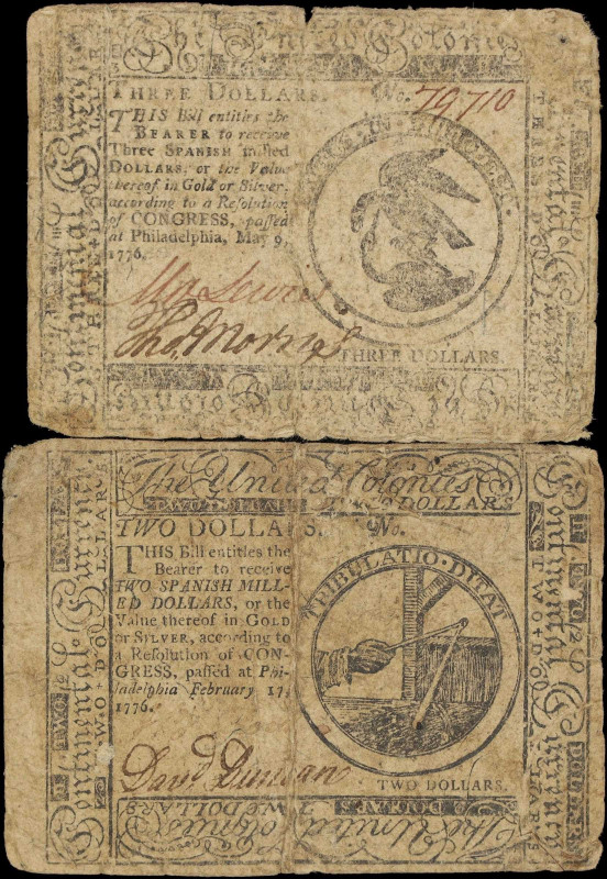 Lot of (2) CC-24 & CC-33. Continental Currency. February 17 to May 9, 1776. $2 &...