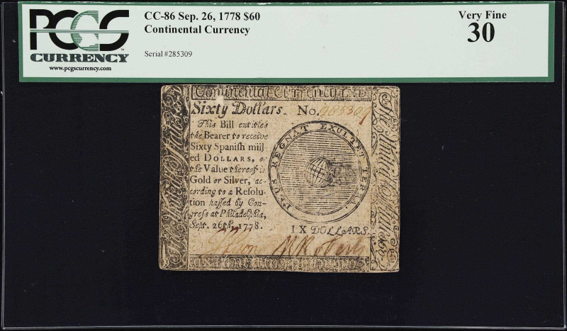 CC-86. Continental Currency. September 26, 1778. $60. PCGS Currency Very Fine 30...