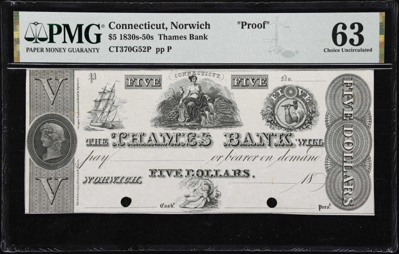 Norwich, Connecticut. Thames Bank. 18xx $5. PMG Choice Uncirculated 63. Proof.
...