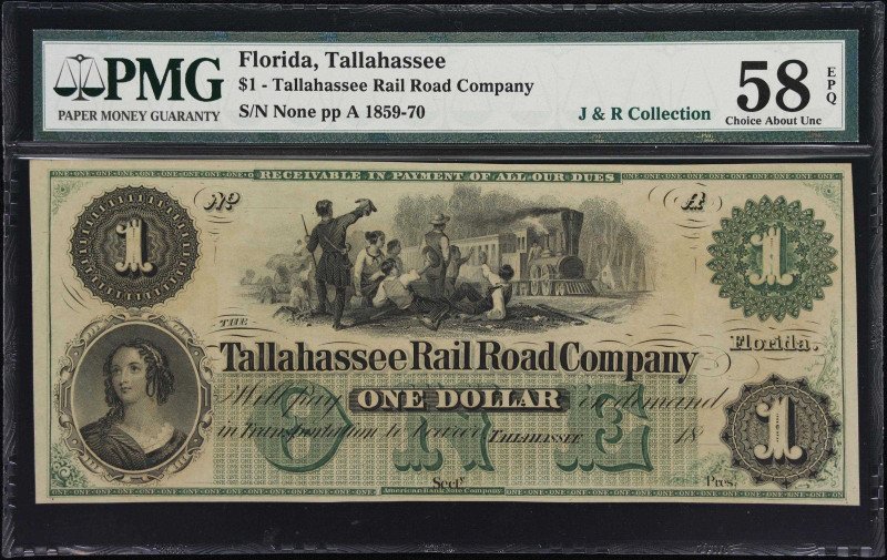 Tallahassee, Florida. Tallahassee Rail Road Company. 18xx $1. PMG Choice About U...