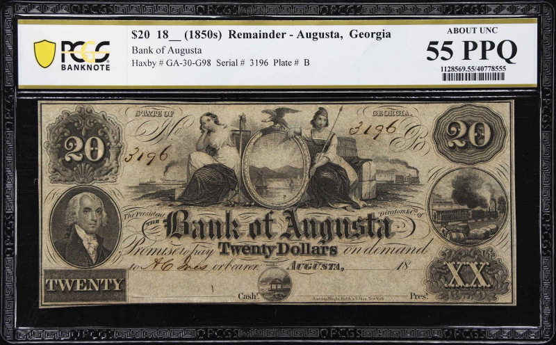 Lot of (3) Augusta, Georgia. Bank of Augusta. 18xx $20. PCGS Banknote About Unci...