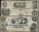 Lot of (2) Ann Arbor, Michigan. Bank of Washtenaw. 1835-54 $1 & $5. About Uncirculated to Choice Uncirculated.
An assemblage of various Obsolete note...