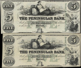 Lot of (2) Detroit, Michigan. Peninsular Bank. 18xx $5. Very Fine to Choice Uncirculated.
An assemblage of various Obsolete notes from Michigan repre...