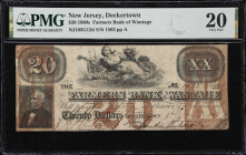 Deckertown, New Jersey. Farmers Bank of Wantage. 186x $20. PMG Very Fine 20.
No. 1503. Plate A. A rather attractive and scarce note from the Farmers ...