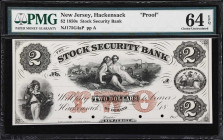 Hackensack, New Jersey. Stock Security Bank. 18xx $2. PMG Choice Uncirculated 64 EPQ. Proof.
Imprint of Bald Cousland & Co. New York & Philad. India ...