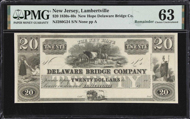 Lambertville, New Jersey. New Hope Delaware Bridge Company. 18xx $20. PMG Choice...