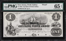 Perth Amboy, New Jersey. City Bank of Perth Amboy. 1856 $1. PMG Gem Uncirculated 65 EPQ. Proof.
Imprint of Baldwin, Bald & Cousland. New York. India ...