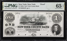 New York, New York. New York County Bank. 18xx $1. PMG Gem Uncirculated 65 EPQ. Proof.
Imprint of Baldwin, Bald & Cousland. New York & Philadelphia. ...