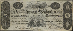 Norwich, New York. Bank of Chenango. 1821 $3. Very Fine. Contemporary Counterfeit. Mounting Remnants on Back.
No. 2041. Plate D. An interesting Conte...