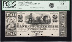 Poughkeepsie, New York. Bank of Poughkeepsie. 18xx $2. PCGS Currency Choice New 63. Proof.
Imprint of Draper, Toppan & Co. New York. India paper on c...