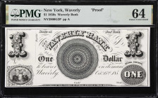 Waverly, New York. Waverly Bank. 185x $1. PMG Choice Uncirculated 64. Proof.
Imprint of the American Bank Note Company, New York/Jocelyn, Draper, Wel...