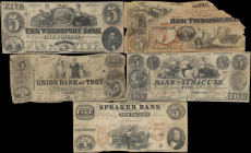 Lot of (5). Mixed Towns, New York. Mixed Banks. 1859-61 $5. Very Good to Fine.
An assemblage of various Obsolete notes from New York representing the...