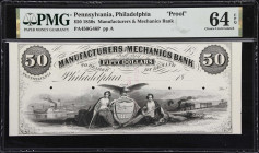 Philadelphia, Pennsylvania. Manufacturers & Mechanics Bank. 18xx $50. PMG Choice Uncirculated 64 EPQ. Proof.
Plate A. An attractive proof that featur...