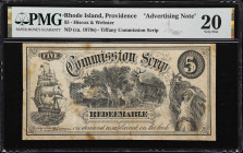 Providence, Rhode Island. Hiscox & Webster. ND (ca. 1870s) $5. PMG Very Fine 20. Advertising Note.
As a class Tiffany Commission Scrip is exceedingly...