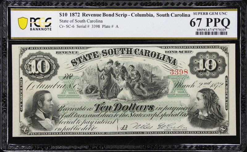 Columbia, South Carolina. State of South Carolina. 1872 $10. PCGS Banknote Super...