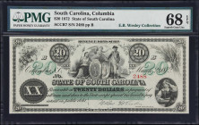 Columbia, South Carolina. State of South Carolina. 1872 $20. PMG Superb Gem Uncirculated 68 EPQ.
No. 2488. Plate B. A Superb Gem example of this ever...