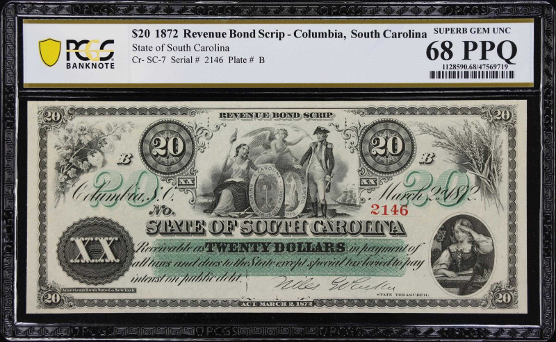 Columbia, South Carolina. State of South Carolina. 1872 $20. PCGS Banknote Super...