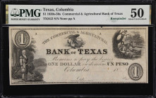 Columbia, Texas. Commercial & Agricultural Bank of Texas. 18xx $1. PMG About Uncirculated 50. Remainder.
No. None. Plate A. An attractive Obsolete fr...