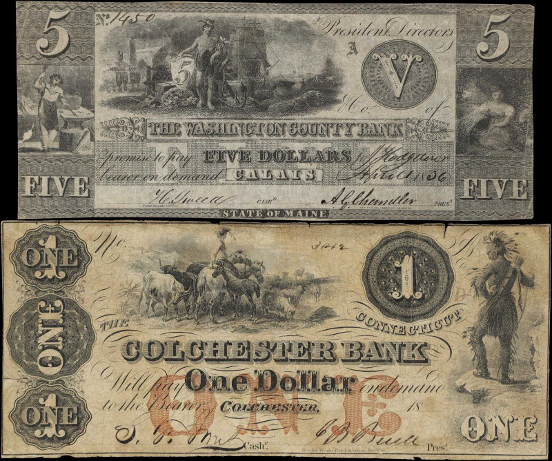 Lot of (2) Calais & Colchester, Connecticut & Maine. Colchester Bank & Washingto...