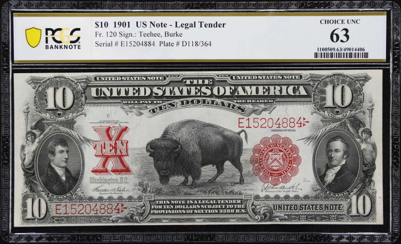 Fr. 120. 1901 $10 Legal Tender Note. PCGS Banknote Choice Uncirculated 63.
Perh...