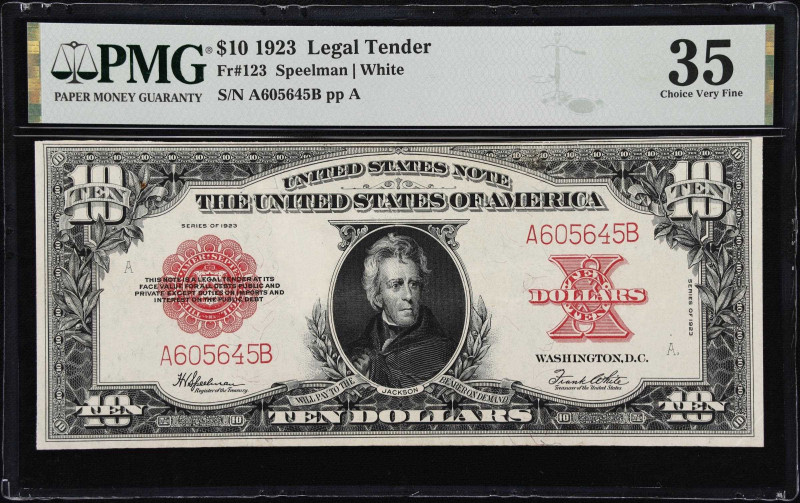 Fr. 123. 1923 $10 Legal Tender Note. PMG Choice Very Fine 35.
Known as the "Pok...