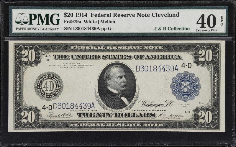 Fr. 979a. 1914 $20 Federal Reserve Note. Cleveland. PMG Extremely Fine 40 EPQ.
...