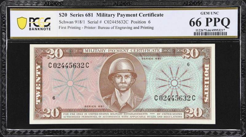 Military Payment Certificate. Series 681. $20. PCGS Banknote Gem Uncirculated 66...