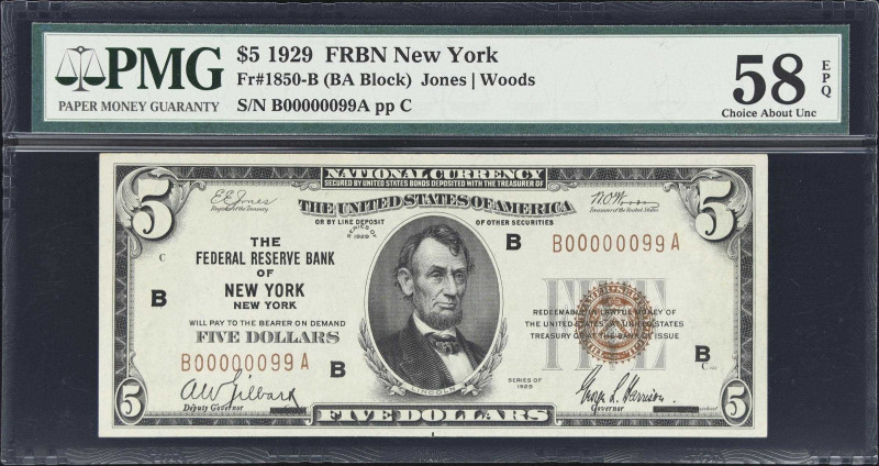 Fr. 1850-B. 1929 $5 Federal Reserve Bank Note. New York. PMG Choice About Uncirc...