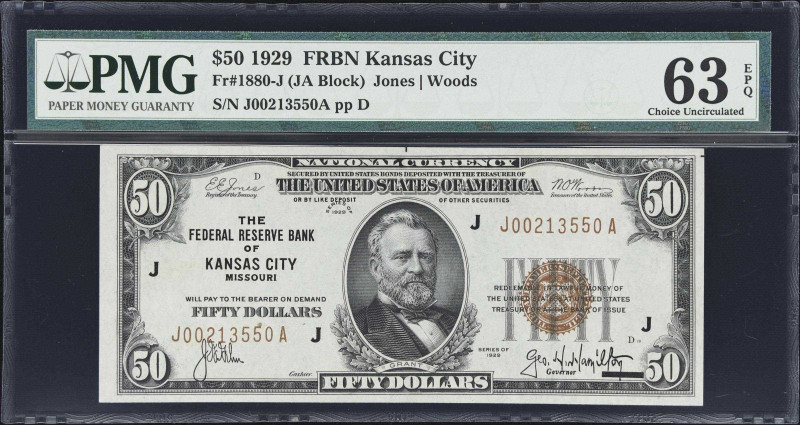 Fr. 1880-J. 1929 $50 Federal Reserve Bank Note. Kansas City. PMG Choice Uncircul...