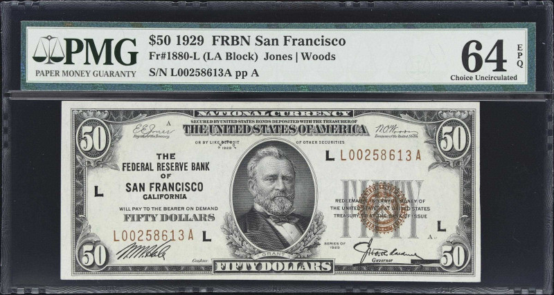 Fr. 1880-L. 1929 $50 Federal Reserve Bank Note. San Francisco. PMG Choice Uncirc...