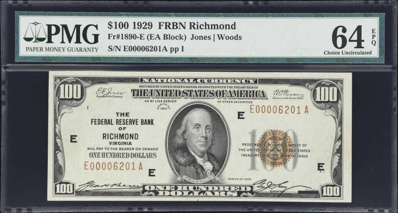 Fr. 1890-E. 1929 $100 Federal Reserve Bank Note. Richmond. PMG Choice Uncirculat...