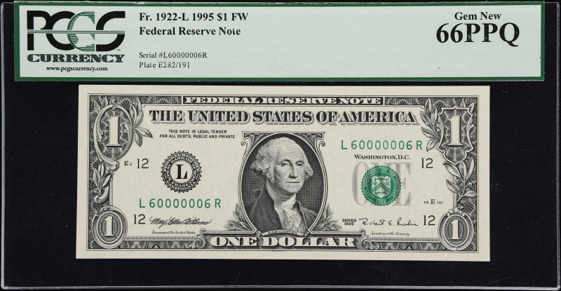 Fr. 1922-L. 1995 $1 Federal Reserve Note. San Francisco. PCGS Currency Gem New 6...