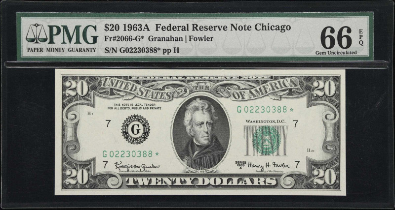 Fr. 2066-G*. 1963A $20 Federal Reserve Star Note. Chicago. PMG Gem Uncirculated ...