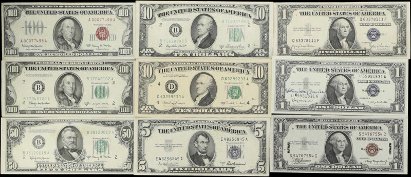 Lot of (9). 1935A-88A $1, $5, $10, $50 & $100 Mixed Small Size. Very Fine to Cho...