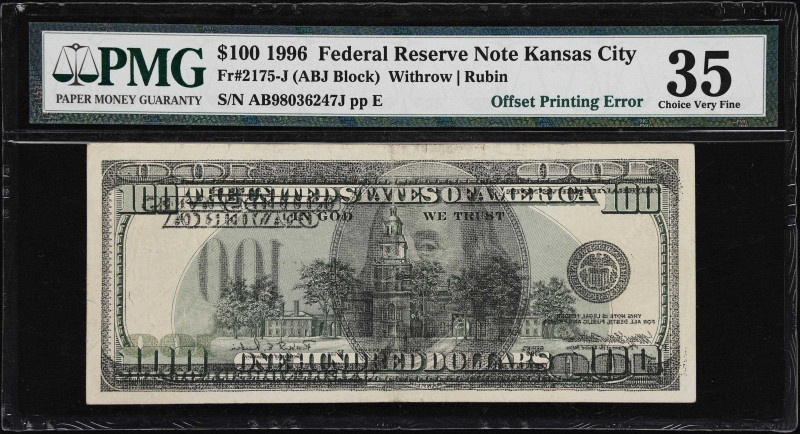 Fr. 2175-J. 1996 $100 Federal Reserve Note. Kansas City. PMG Choice Very Fine 35...